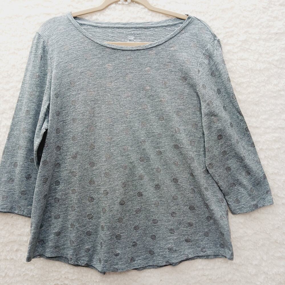 T-Shirt Women Gray Polka Dot Silver Metallic Minimalist Casual Everyday Size PXL